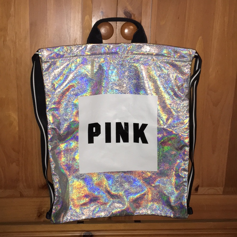 PINK Victoria Secret silver metallic totes+straps